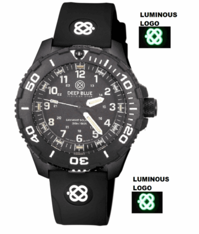DAYNIGHT 43MM DIVER SOLAR POWERED PC TRITIUM WATCH- BLACK/WHITE BEZEL - WHITE NUMBERS 3 COLOR TRITIUM TUBES – STRAP