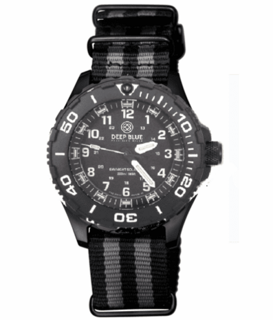DAYNIGHT 43MM DIVER SOLAR POWERED PC TRITIUM WATCH- BLACK/WHITE BEZEL - WHITE NUMBERS 3 COLOR TRITIUM TUBES – STRAP