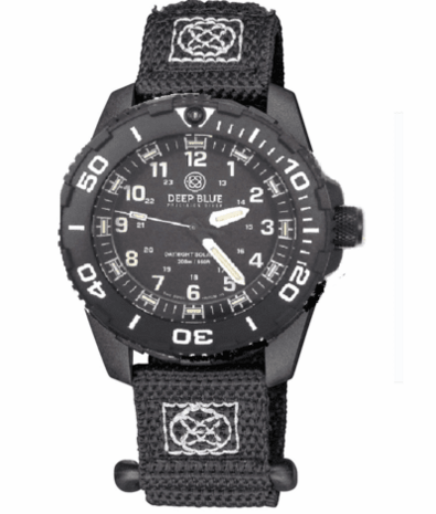 DAYNIGHT 43MM DIVER SOLAR POWERED PC TRITIUM WATCH- BLACK/WHITE BEZEL - WHITE NUMBERS 3 COLOR TRITIUM TUBES – STRAP