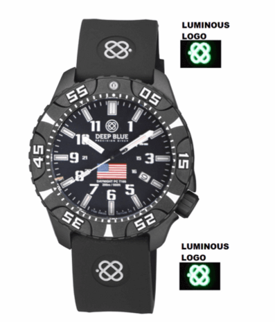 DAYNIGHT DIVER PC USA TRITIUM AUTOMATIC WATCH- BLACK- WHITE BEZEL - WHITE NUMBERS USA FLAG 3 COLOR TRITIUM TUBES &ndash; STRAP