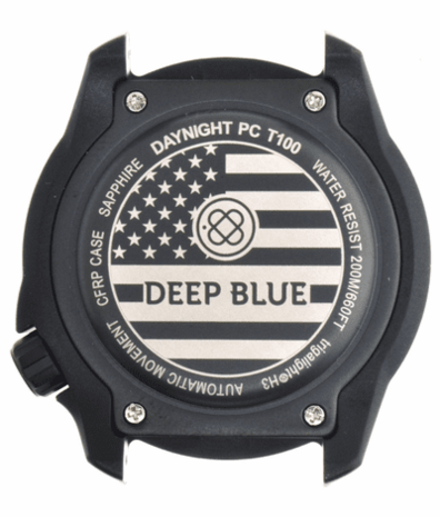 DAYNIGHT DIVER PC USA TRITIUM AUTOMATIC WATCH- BLACK- WHITE BEZEL - WHITE NUMBERS USA FLAG 3 COLOR TRITIUM TUBES &ndash; STRAP