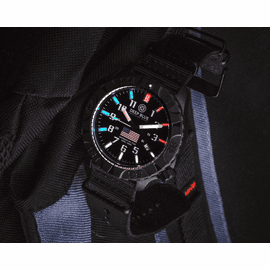 DAYNIGHT DIVER PC USA TRITIUM AUTOMATIC WATCH- BLACK- WHITE BEZEL - WHITE NUMBERS USA FLAG 3 COLOR TRITIUM TUBES &ndash; STRAP