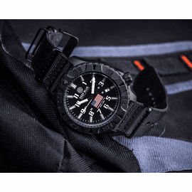 DAYNIGHT DIVER PC USA TRITIUM AUTOMATIC WATCH- BLACK- WHITE BEZEL - WHITE NUMBERS USA FLAG 3 COLOR TRITIUM TUBES &ndash; STRAP