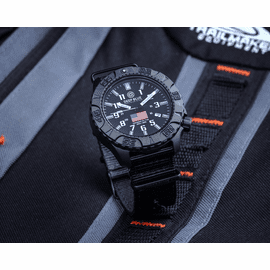 DAYNIGHT DIVER PC USA TRITIUM AUTOMATIC WATCH- BLACK- WHITE BEZEL - WHITE NUMBERS USA FLAG 3 COLOR TRITIUM TUBES &ndash; STRAP