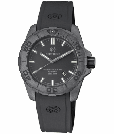 DAYNIGHT STEALTH OPS CARBON CASE BLACK DIAL 6 COLORS CYLINDRICAL TRITIUM TUBES AUTOMATIC WATCH SCREW DOWN CROWN