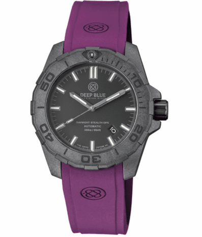 DAYNIGHT STEALTH OPS CARBON CASE BLACK DIAL 6 COLORS CYLINDRICAL TRITIUM TUBES AUTOMATIC WATCH SCREW DOWN CROWN