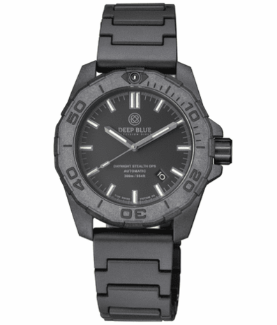 DAYNIGHT STEALTH OPS CARBON CASE BLACK DIAL 6 COLORS CYLINDRICAL TRITIUM TUBES AUTOMATIC WATCH SCREW DOWN CROWN