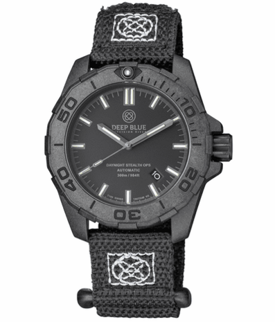 DAYNIGHT STEALTH OPS CARBON CASE BLACK DIAL 6 COLORS CYLINDRICAL TRITIUM TUBES AUTOMATIC WATCH SCREW DOWN CROWN