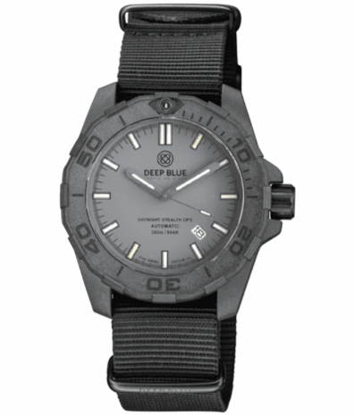 DAYNIGHT STEALTH OPS CARBON CASE GREY DIAL 6 COLORS CYLINDRICAL TRITIUM TUBES AUTOMATIC WATCH SCREW DOWN CROWN