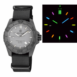 DAYNIGHT STEALTH OPS CARBON CASE GREY DIAL 6 COLORS CYLINDRICAL TRITIUM TUBES AUTOMATIC WATCH SCREW DOWN CROWN