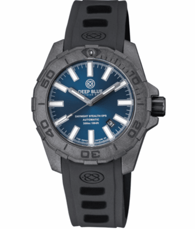 DAYNIGHT STEALTH OPS CARBON CASE DARK BLUE DIAL &ndash; BLUE /YELLOW TRITIUM TUBES AUTOMATIC WATCH SCREW DOWN CROWN