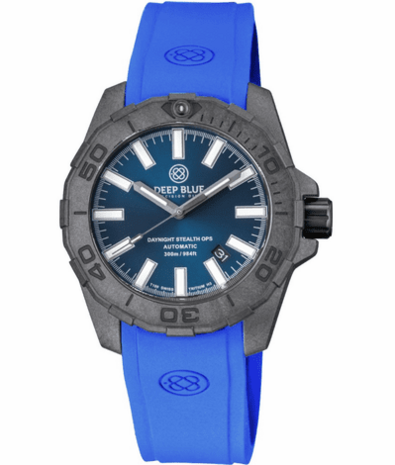 DAYNIGHT STEALTH OPS CARBON CASE DARK BLUE DIAL &ndash; BLUE /YELLOW TRITIUM TUBES AUTOMATIC WATCH SCREW DOWN CROWN