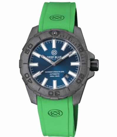 DAYNIGHT STEALTH OPS CARBON CASE DARK BLUE DIAL &ndash; BLUE /YELLOW TRITIUM TUBES AUTOMATIC WATCH SCREW DOWN CROWN