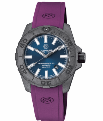 DAYNIGHT STEALTH OPS CARBON CASE DARK BLUE DIAL &ndash; BLUE /YELLOW TRITIUM TUBES AUTOMATIC WATCH SCREW DOWN CROWN