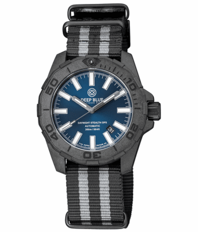 DAYNIGHT STEALTH OPS CARBON CASE DARK BLUE DIAL &ndash; BLUE /YELLOW TRITIUM TUBES AUTOMATIC WATCH SCREW DOWN CROWN