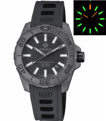 SPECIAL CHRISTMAS DEAL !!                                             DAYNIGHT STEALTH OPS CARBON CASE BLACK DIAL GREEN/ORANGE  
