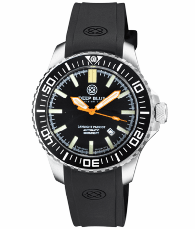 DAYNIGHT PATRIOT BLACK CERAMIC BEZEL - BLACK DIAL - ORANGE HANDS BLUE/YELLOW TUBES STRAP