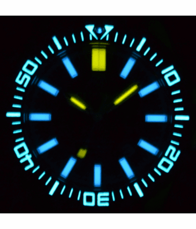 DAYNIGHT PATRIOT BLACK CERAMIC BEZEL - BLACK DIAL - ORANGE HANDS BLUE/YELLOW TUBES STRAP