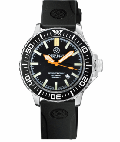 DAYNIGHT PATRIOT BLACK CERAMIC BEZEL - BLACK DIAL - ORANGE HANDS BLUE/YELLOW TUBES STRAP