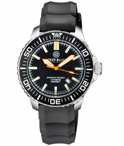 DAYNIGHT PATRIOT BLACK CERAMIC BEZEL - BLACK DIAL - ORANGE HANDS BLUE/YELLOW TUBES STRAP