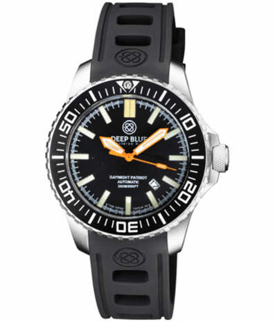 DAYNIGHT PATRIOT BLACK CERAMIC BEZEL - BLACK DIAL - ORANGE HANDS BLUE/YELLOW TUBES STRAP