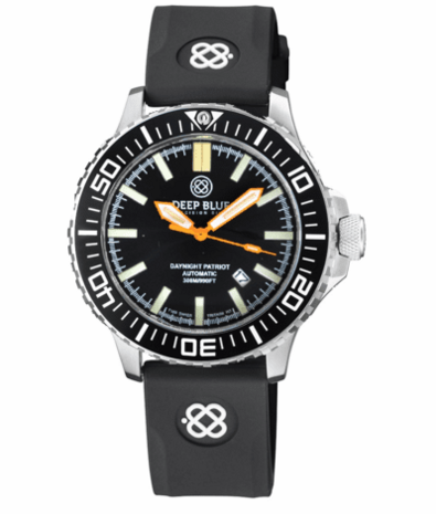 DAYNIGHT PATRIOT BLACK CERAMIC BEZEL - BLACK DIAL - ORANGE HANDS BLUE/YELLOW TUBES STRAP