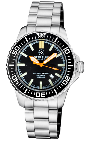 DAYNIGHT PATRIOT BLACK CERAMIC BEZEL - BLACK DIAL - ORANGE HANDS BLUE/YELLOW TUBES STRAP