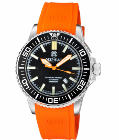 DAYNIGHT PATRIOT BLACK CERAMIC BEZEL - BLACK DIAL - ORANGE HANDS GREEN/ORANGE TUBES STRAP