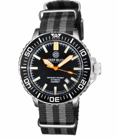 DAYNIGHT PATRIOT BLACK CERAMIC BEZEL - BLACK DIAL - ORANGE HANDS GREEN/ORANGE TUBES STRAP