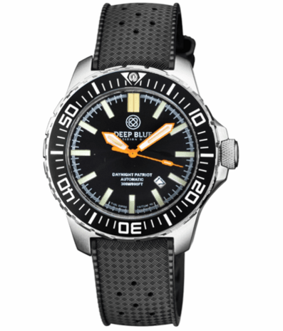 DAYNIGHT PATRIOT BLACK CERAMIC BEZEL - BLACK DIAL - ORANGE HANDS GREEN/ORANGE TUBES STRAP