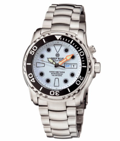 PRO SEA DIVER 1000M BRACELET CERAMIC BLACK BEZEL - WHITE FULL LUME DIAL ORANGE MINUTE HAND BRACELET - GLOWS GREEN