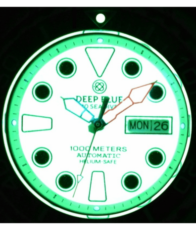 PRO SEA DIVER 1000M BRACELET CERAMIC BLACK BEZEL - WHITE FULL LUME DIAL ORANGE MINUTE HAND BRACELET - GLOWS GREEN