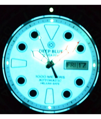 PRO SEA DIVER 1000M BRACELET CERAMIC BLACK BEZEL - WHITE FULL LUME DIAL ORANGE MINUTE HAND BRACELET - GLOWS BLUE