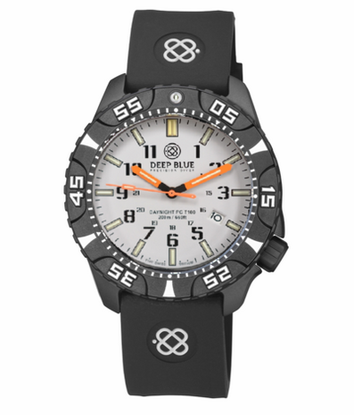 DAYNIGHT DIVER PC TRITIUM AUTOMATIC WATCH BLACK WHITE BEZEL - WHITE DIAL ORANGE HANDS GREEN/ORANGE TUBES STRAP