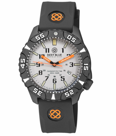 DAYNIGHT DIVER PC TRITIUM AUTOMATIC WATCH BLACK WHITE BEZEL - WHITE DIAL ORANGE HANDS GREEN/ORANGE TUBES STRAP