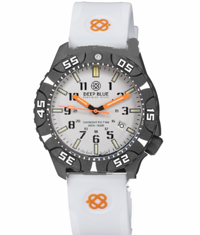 DAYNIGHT DIVER PC TRITIUM AUTOMATIC WATCH BLACK WHITE BEZEL - WHITE DIAL ORANGE HANDS GREEN/ORANGE TUBES STRAP