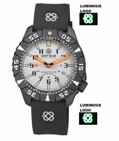 DAYNIGHT DIVER PC TRITIUM AUTOMATIC WATCH BLACK WHITE BEZEL - WHITE DIAL ORANGE HANDS GREEN/ORANGE TUBES STRAP