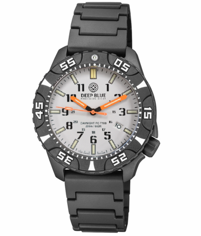 DAYNIGHT DIVER PC TRITIUM AUTOMATIC WATCH BLACK WHITE BEZEL - WHITE DIAL ORANGE HANDS GREEN/ORANGE TUBES STRAP
