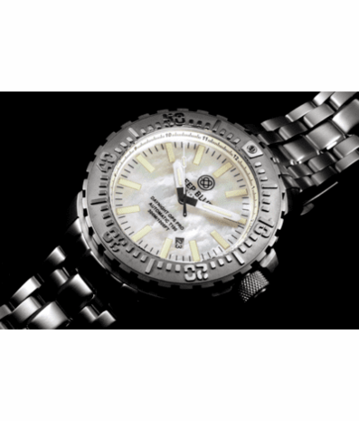 DAYNIGHT OPS PRO TRITIUM TUBES AUTOMATIC 46MM STAINLESS STEEL BEZEL WHITE MOTHER OF PEARL DIAL - BRACELET GREEN/ORANGE TRITIUM TUBES