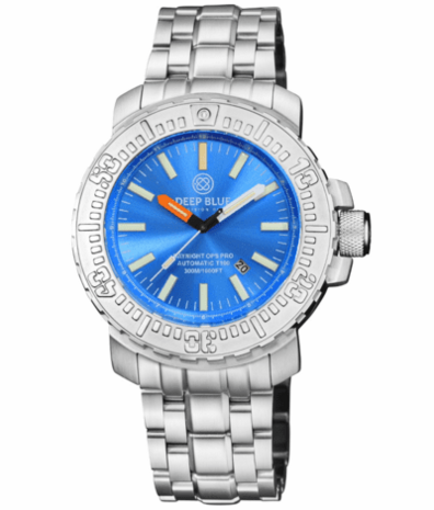 DAYNIGHT OPS PRO TRITIUM TUBES AUTOMATIC 46MM STAINLESS STEEL BEZEL LIGHT BLUE DIAL - BRACELET - BLUE/YELLOW TRITIUM TUBES