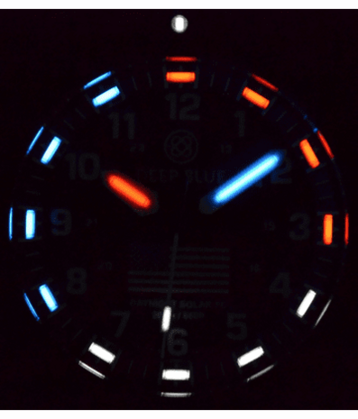 DAYNIGHT 43MM DIVER SOLAR POWERED PC USA TRITIUM WATCH- BLACK/WHITE BEZEL - WHITE DIAL USA FLAG 3 COLOR TRITIUM TUBES WHITE HANDS &ndash; STRAP