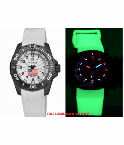 DAYNIGHT 43MM DIVER SOLAR POWERED PC USA TRITIUM WATCH- BLACK/WHITE BEZEL - WHITE DIAL USA FLAG 3 COLOR TRITIUM TUBES WHITE HANDS &ndash; STRAP