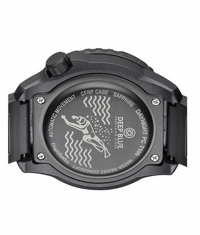 DAYNIGHT DIVER PC TRITIUM AUTOMATIC WATCH BLACK WHITE BEZEL - BLACK DIAL ORANGE HANDS GREEN/ORANGE TUBES STRAP