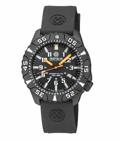 DAYNIGHT DIVER PC TRITIUM AUTOMATIC WATCH BLACK WHITE BEZEL - BLACK DIAL ORANGE HANDS GREEN/ORANGE TUBES STRAP
