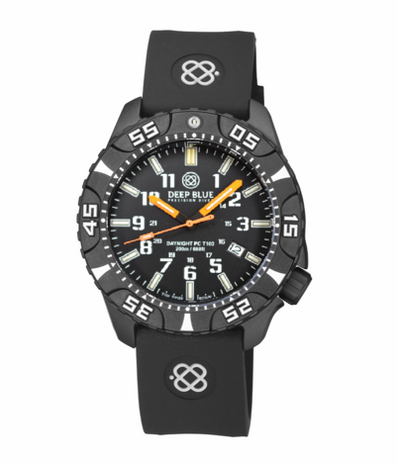 DAYNIGHT DIVER PC TRITIUM AUTOMATIC WATCH BLACK WHITE BEZEL - BLACK DIAL ORANGE HANDS GREEN/ORANGE TUBES STRAP