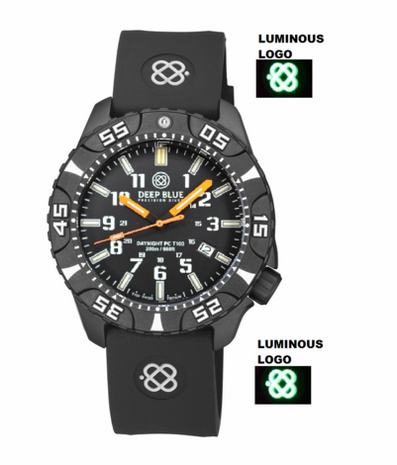 DAYNIGHT DIVER PC TRITIUM AUTOMATIC WATCH BLACK WHITE BEZEL - BLACK DIAL ORANGE HANDS GREEN/ORANGE TUBES STRAP