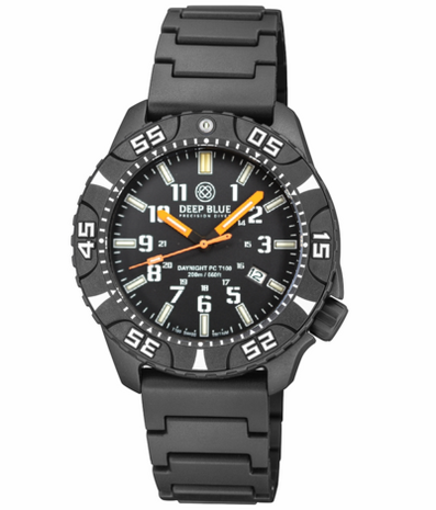 DAYNIGHT DIVER PC TRITIUM AUTOMATIC WATCH BLACK WHITE BEZEL - BLACK DIAL ORANGE HANDS GREEN/ORANGE TUBES STRAP