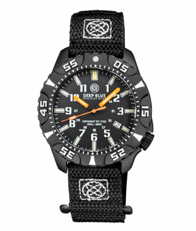 DAYNIGHT DIVER PC TRITIUM AUTOMATIC WATCH BLACK WHITE BEZEL - BLACK DIAL ORANGE HANDS GREEN/ORANGE TUBES STRAP