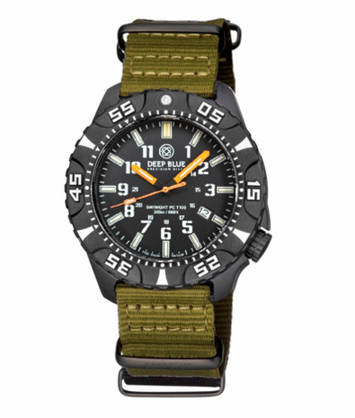 DAYNIGHT DIVER PC TRITIUM AUTOMATIC WATCH BLACK WHITE BEZEL - BLACK DIAL ORANGE HANDS GREEN/ORANGE TUBES STRAP
