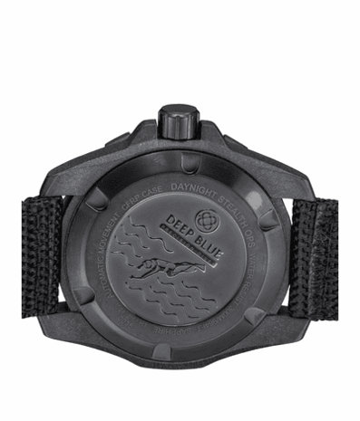 DAYNIGHT STEALTH OPS CARBON CASE WHITE GREY CAMO DIAL BLUE /YELLOW FLAT TRITIUM TUBES AUTOMATIC WATCH SCREW DOWN CROWN